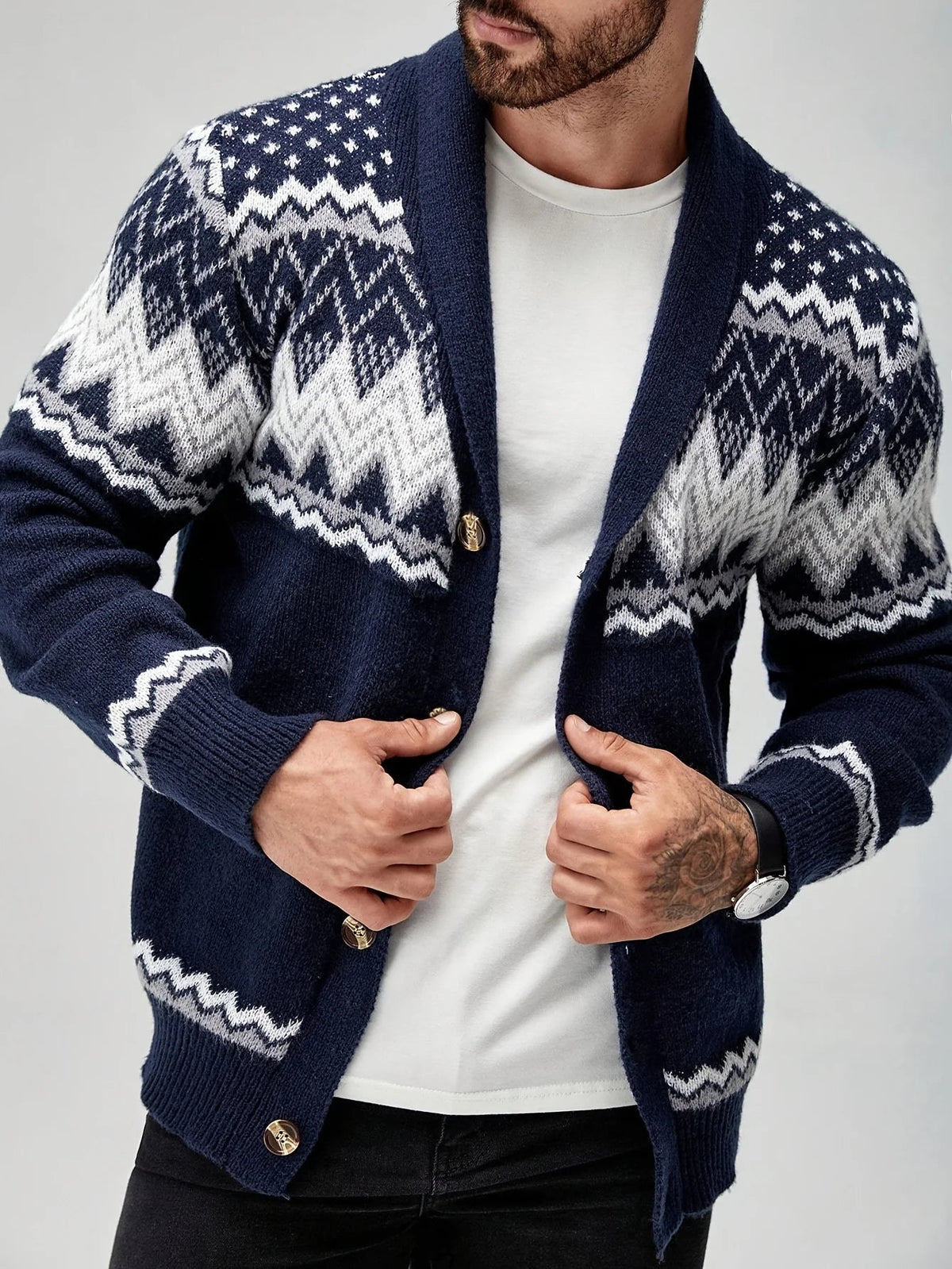 Men's Knitted Cardigan – Classic Button Front, Relaxed Fit