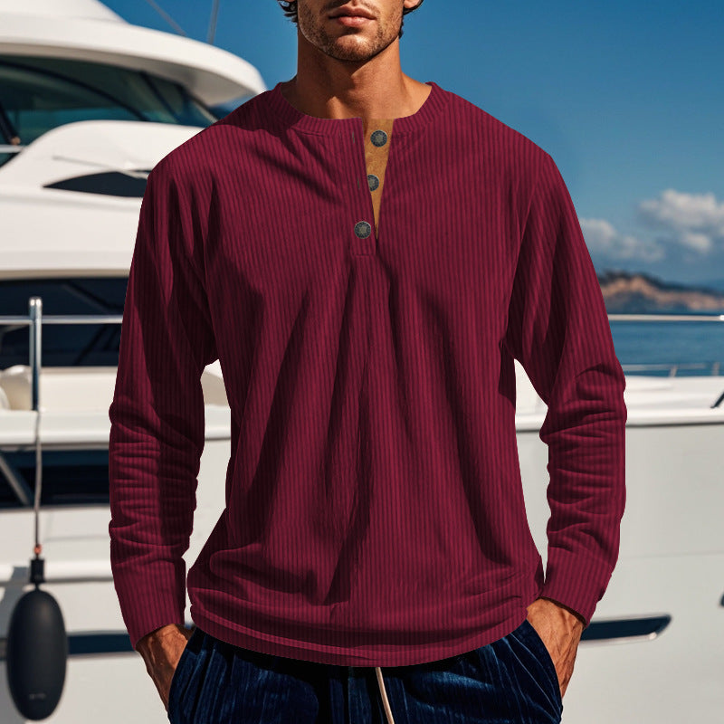 Men's Cotton Corduroy Henley Shirt – Slim Fit