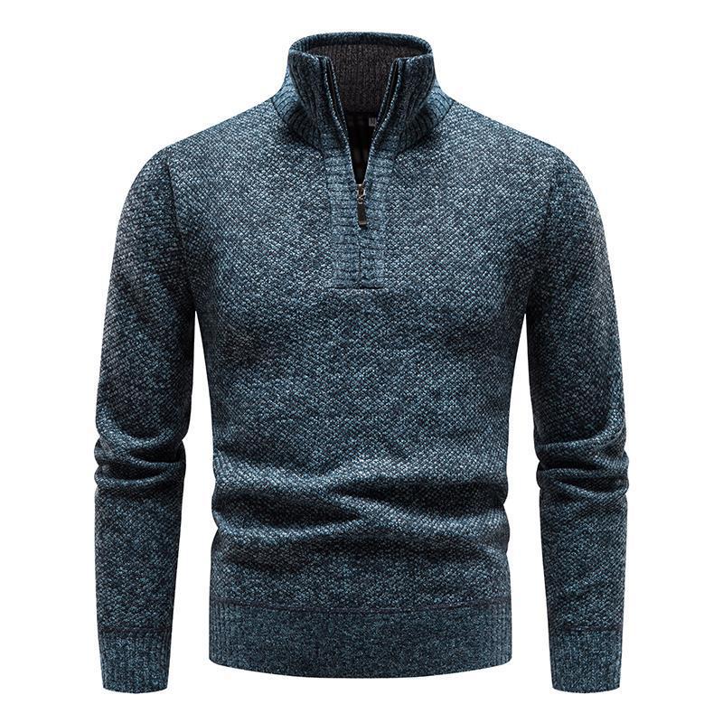Men's Cotton Turtleneck Sweater – Slim Fit with Jacquard Half-Zip