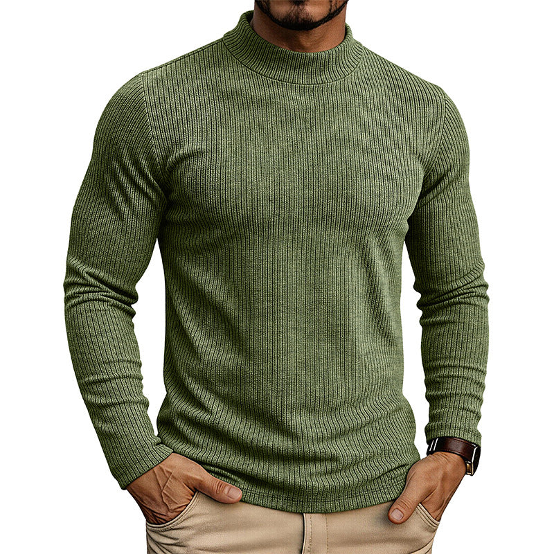 Men's Mandarin Collar Sweater – Fine-Ribbed Knitwear Slim Fit