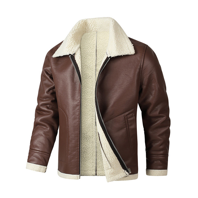 Men's Genuine Leather Jacket – Thick Fleece Lining, Fitted Cut