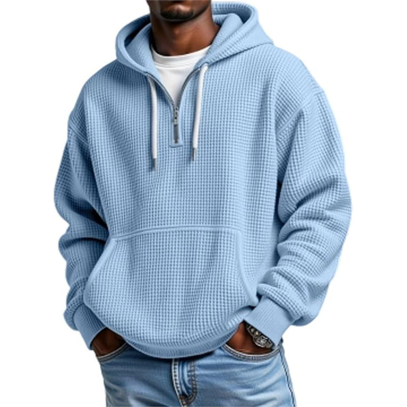 Men's Honeycomb-Knit Hooded Sweatshirt – Relaxed Fit with Double Hood