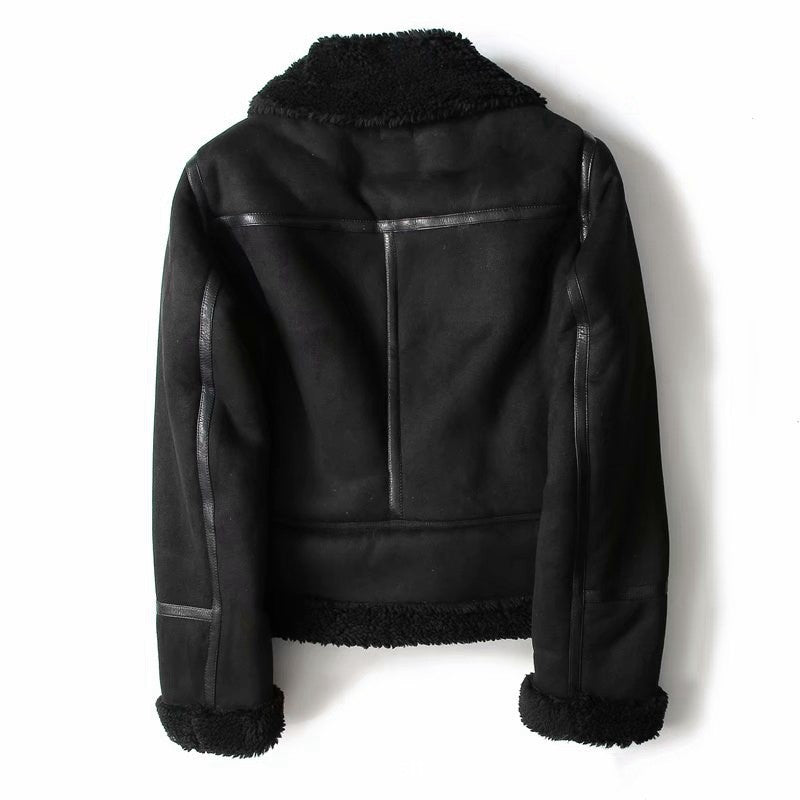 Women's Suede Jacket – Revers Collar with Winter Biker Style