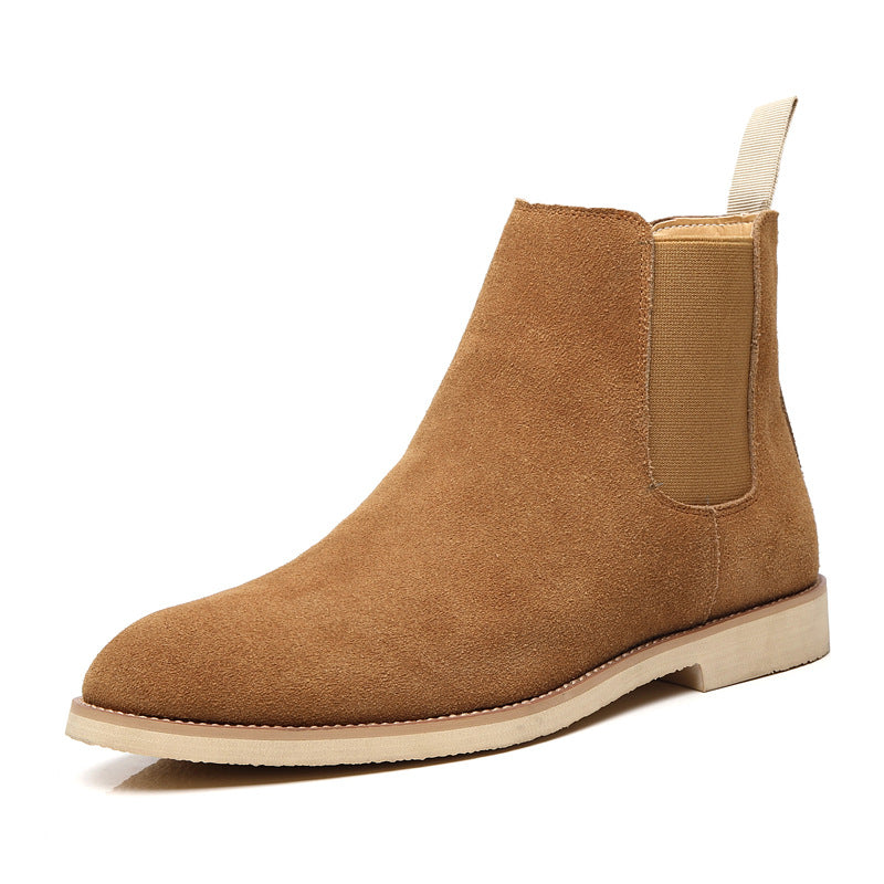 Men’s Nubuck Leather Ankle Boots – Pointed Toe, Wedge Heel