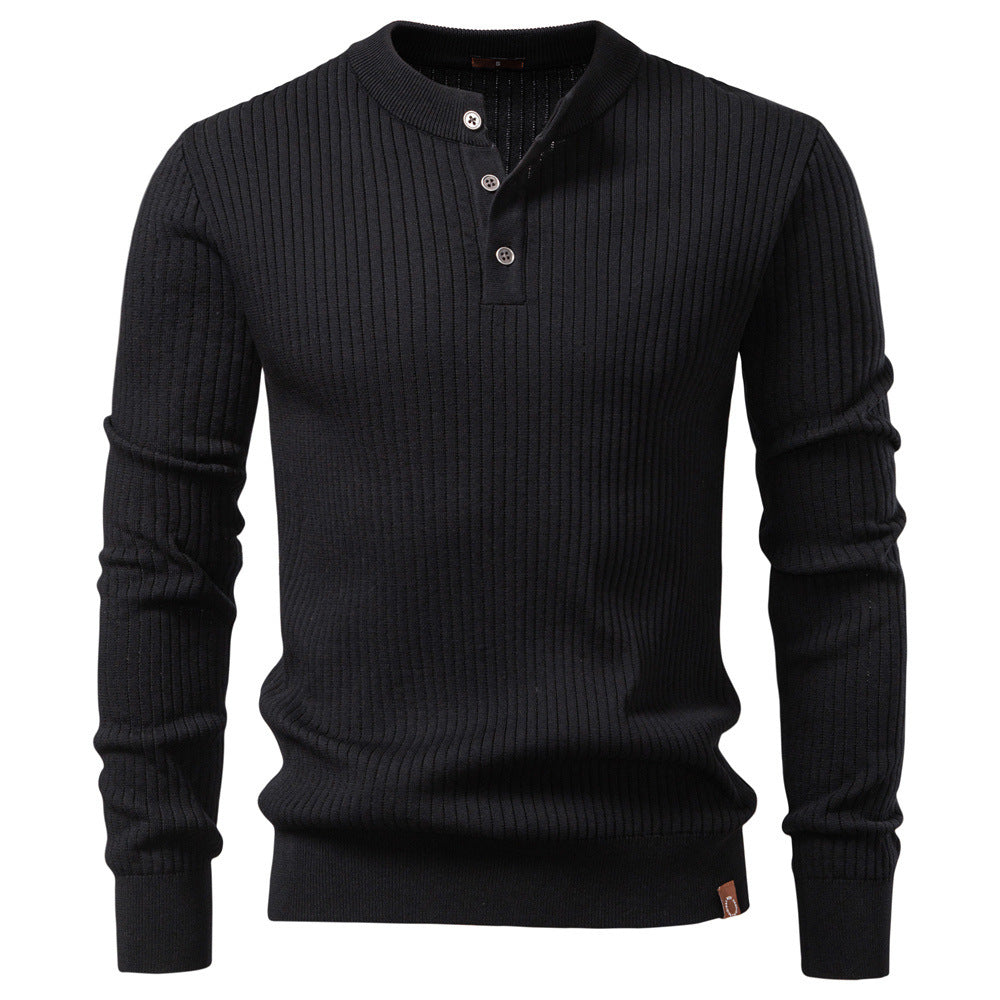 Men's Ribbed Henley-Neck Sweater – Relaxed Fitted Cut