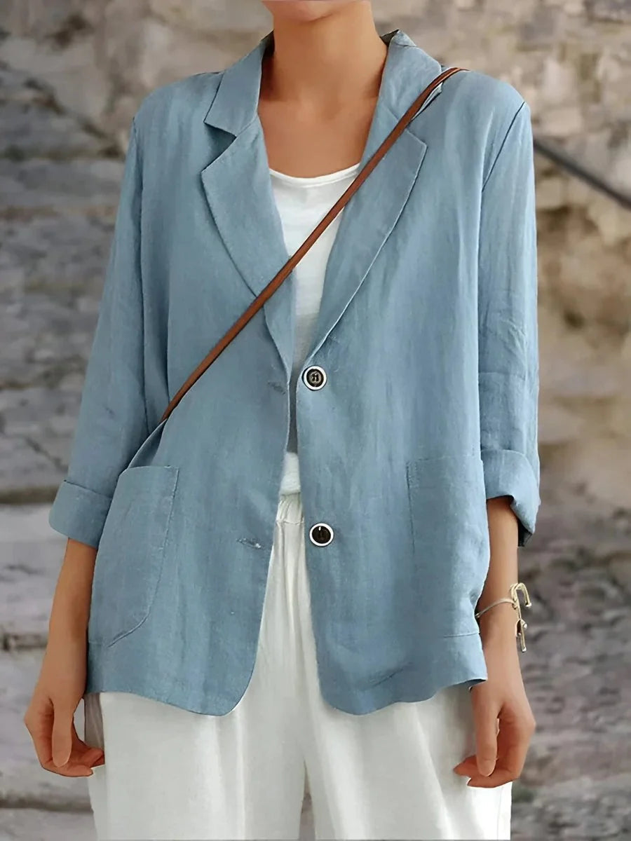 Women's Linen and Cotton Jacket – Casual One-Button Fit