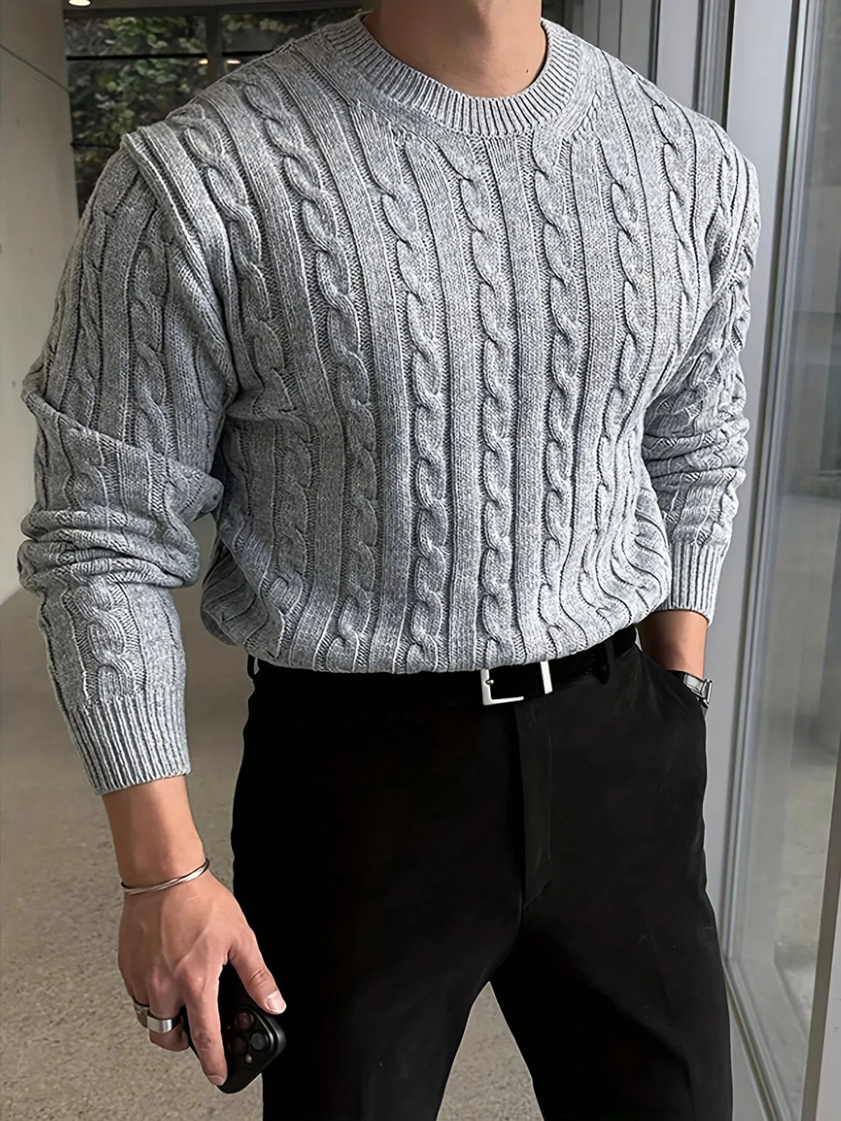 Men's Turtleneck Sweater – Thick Knit with Textured Pattern
