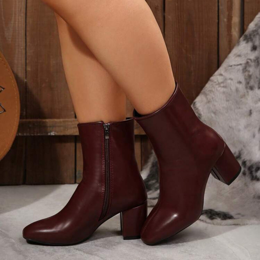 Women's Heeled Boots – Low Shaft with Wide Heel and Square Toe