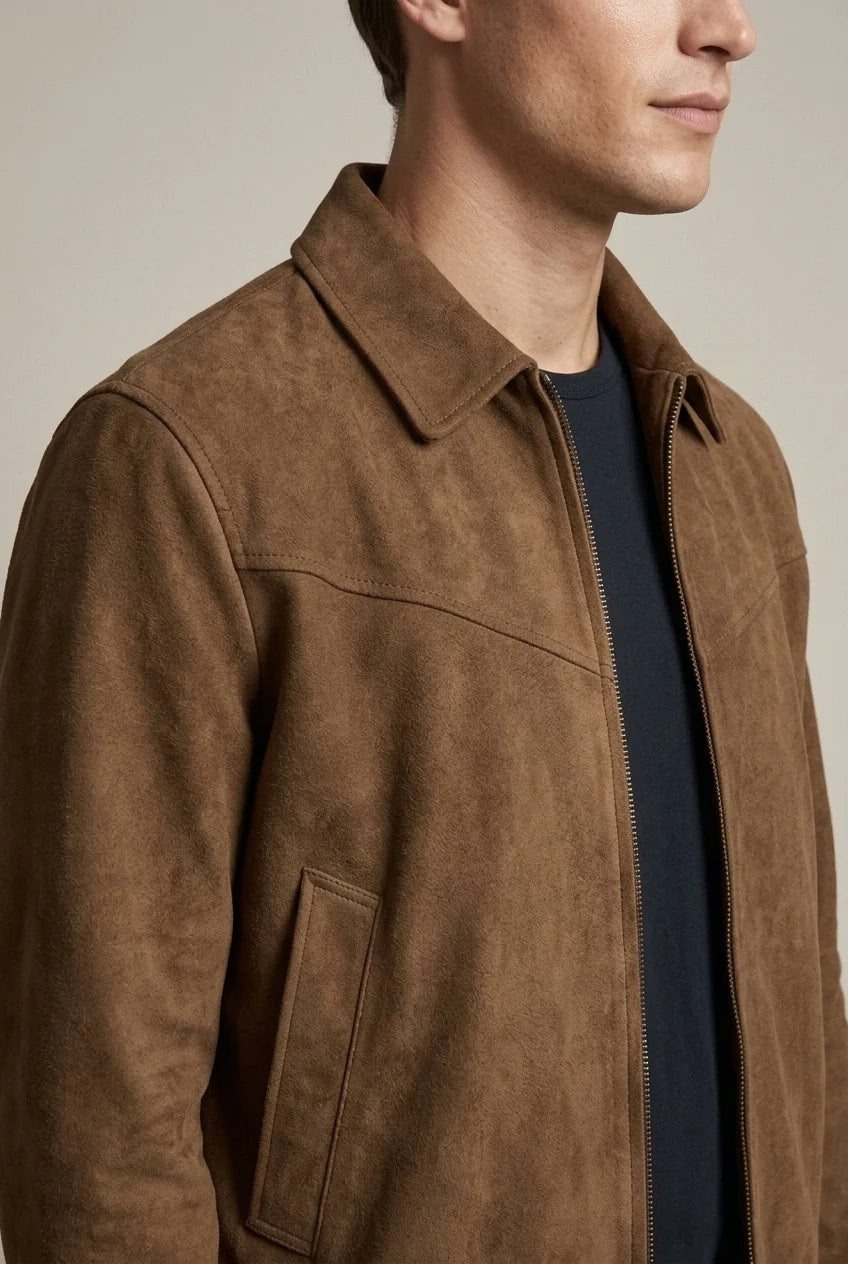 Men's Jacket with Notched Collar – Soft Suede Effect Finish