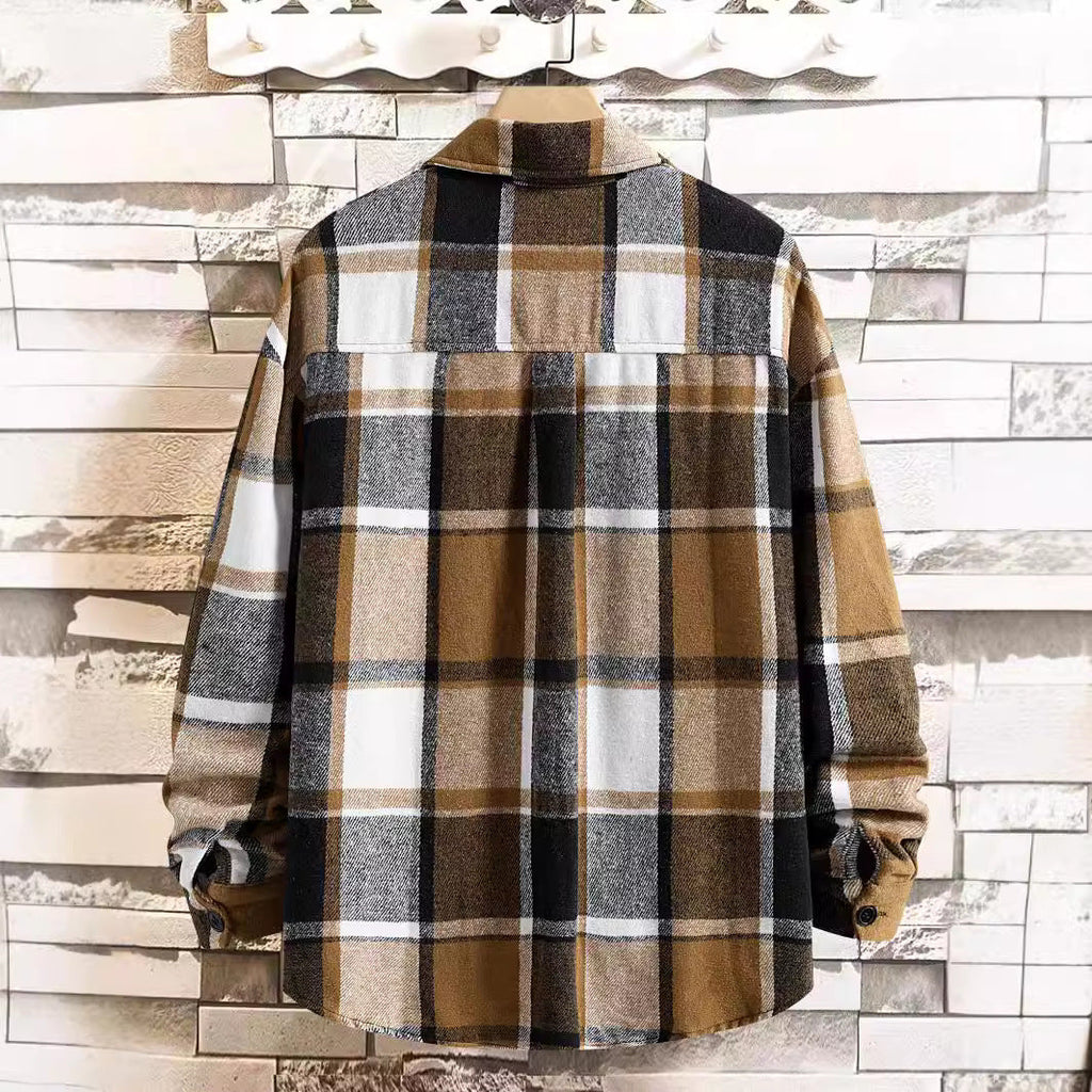 Men's Slim Brushed Checked Shirt – Elegant Long Sleeve