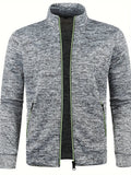 Men's Textured Knit Jacket – Stand Collar Full Zip