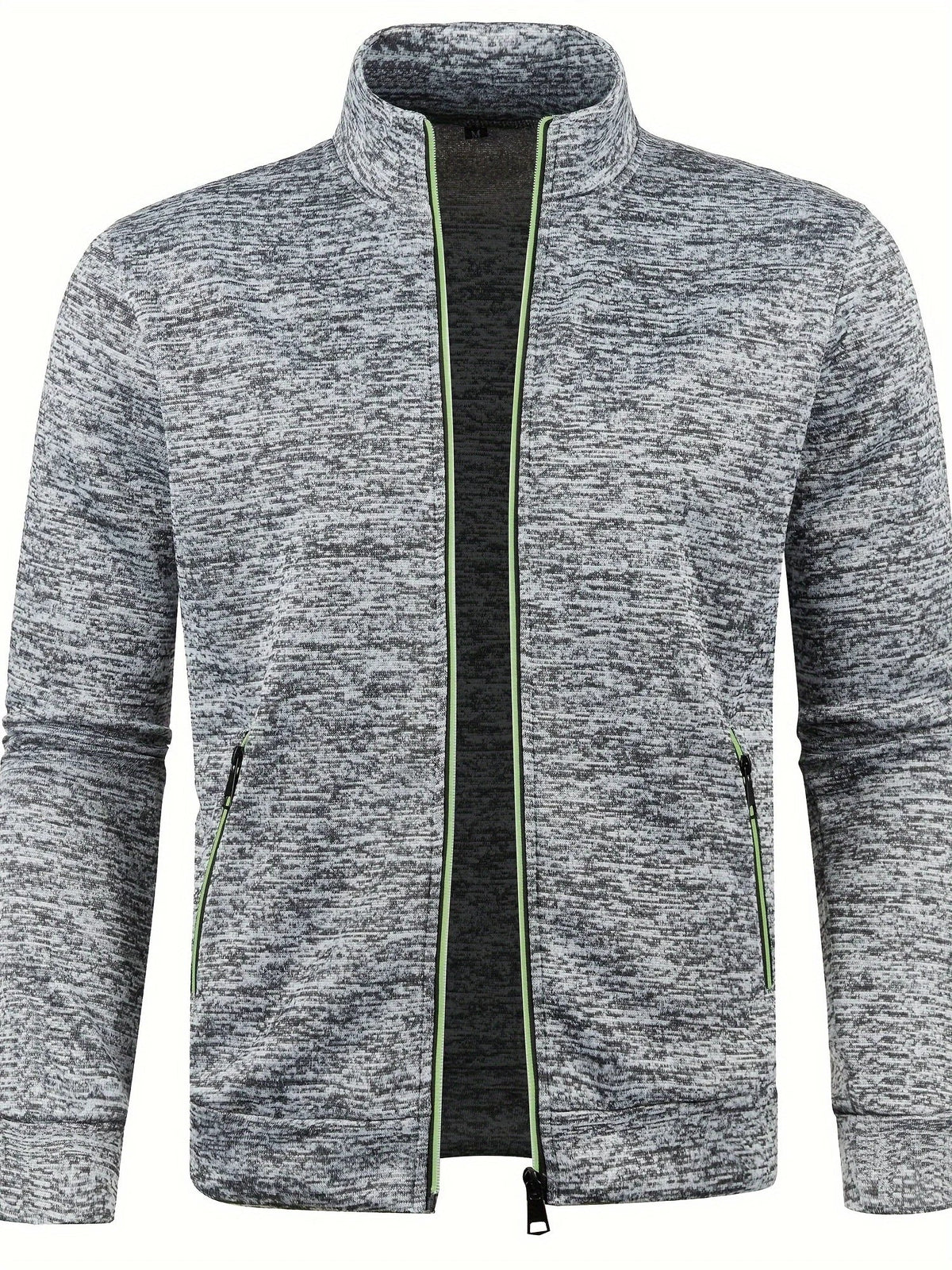 Men's Textured Knit Jacket – Stand Collar Full Zip