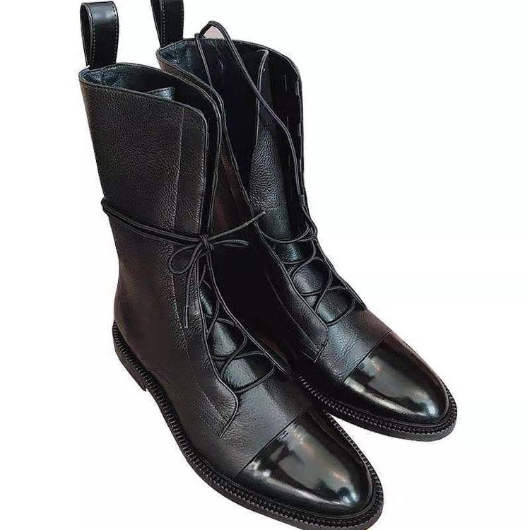 Women's Textured Leather Boot – Elegant Patent Toe