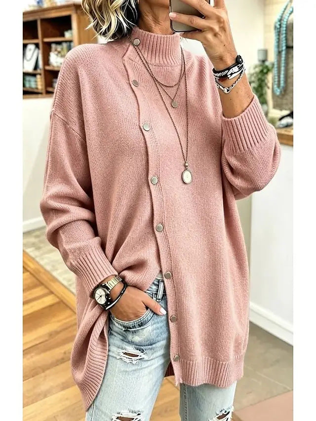 Women's Turtleneck Knitwear Cardigan – Long Buttoned Fit