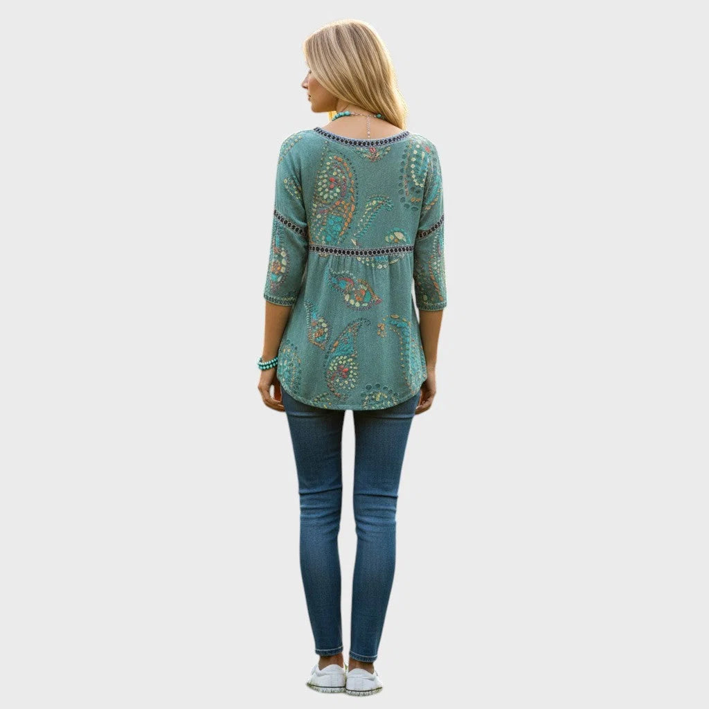 Women's 3D Floral Pattern Top – Round Neck, Relaxed Fit