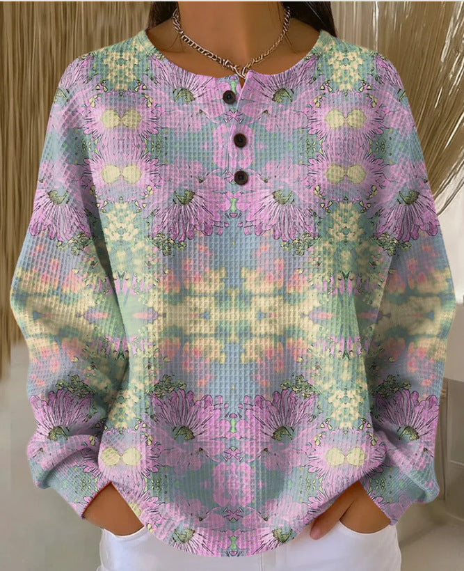 Women's Printed Buttoned Hoodie – Artistic Relaxed Fit