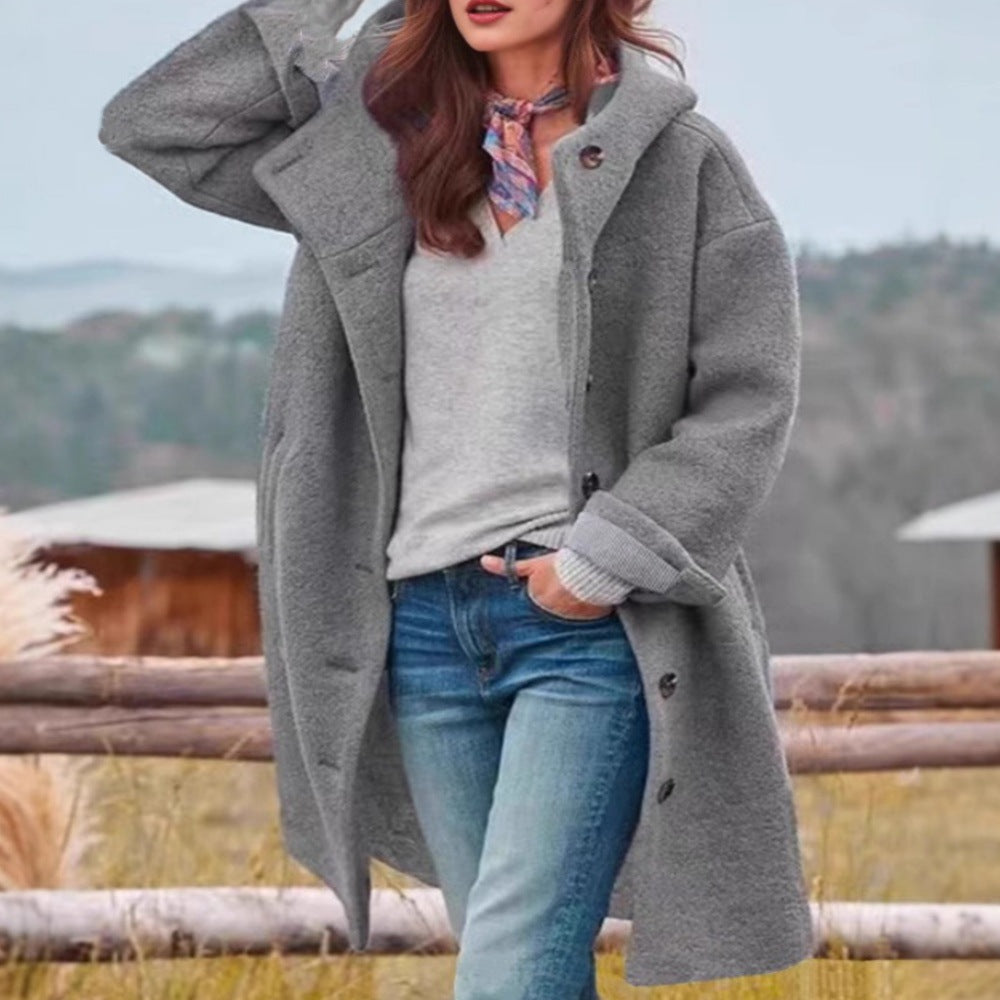 Women's Long Coat – Relaxed Fit, Notched Lapel