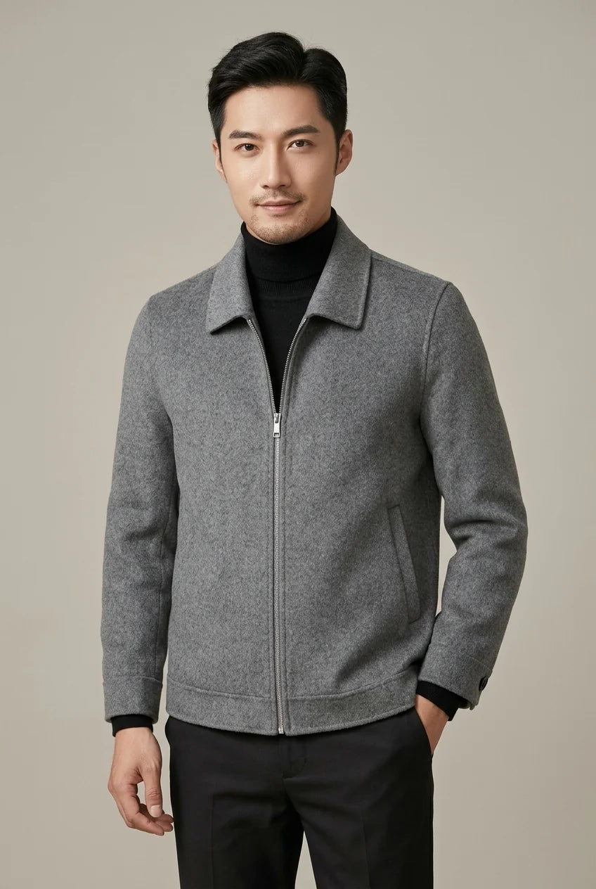 Men's Wool Jacket – Short Collar, Modern Business Style