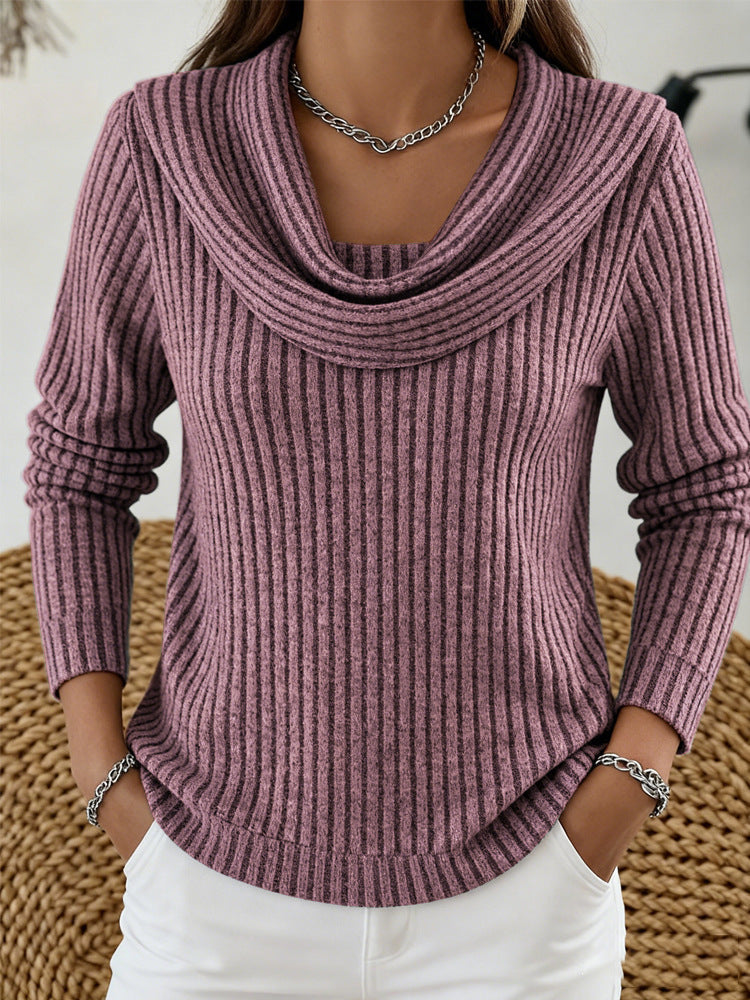 Women's Ribbed Knit Top – Relaxed-Fit Long Sleeves