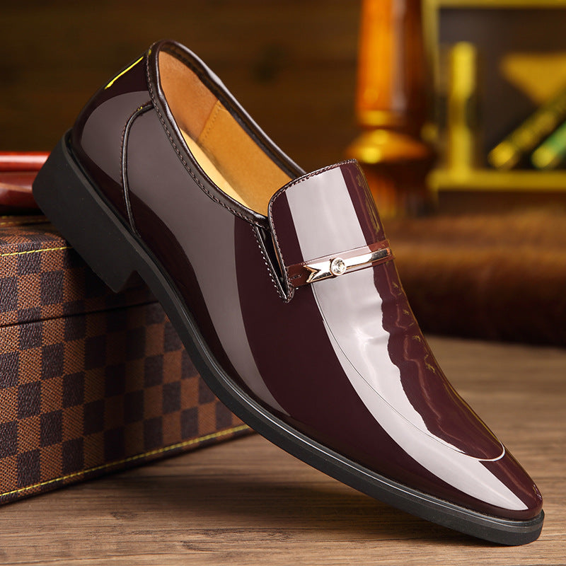 Men's Pointed Toe Loafers – Metal Buckle, Shiny Finish