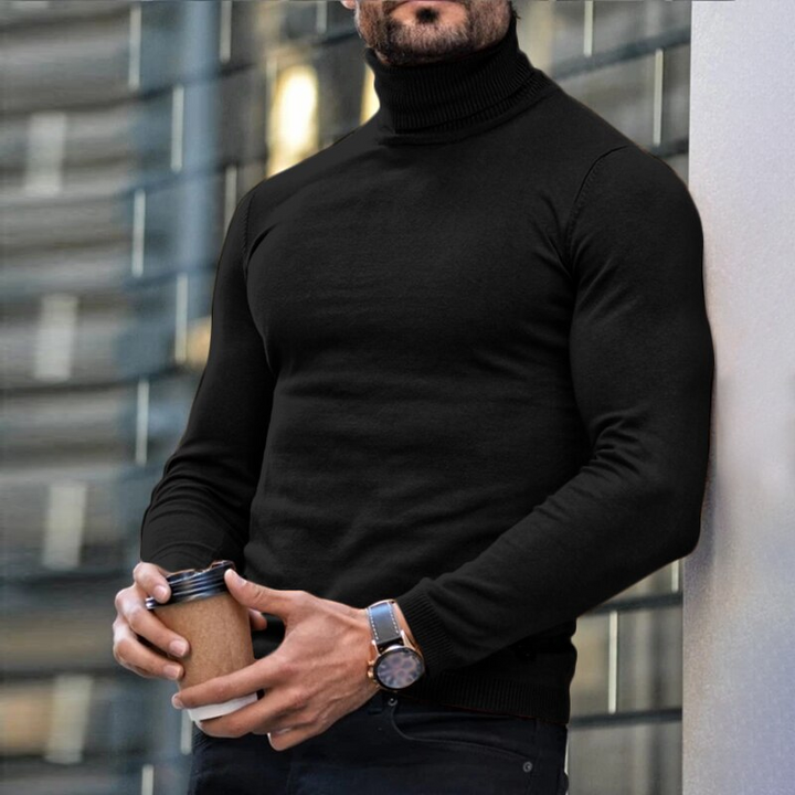 Men's Fine-Knit Turtleneck Sweater - Minimalist Straight Fit