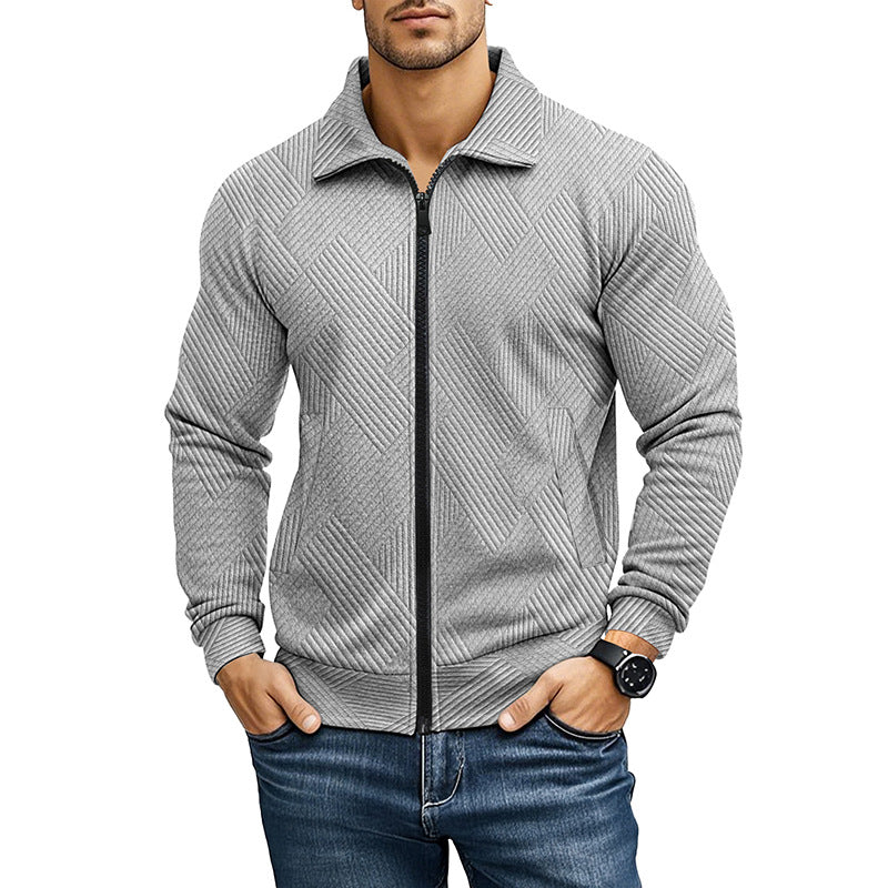 Men's Textured Waffle-Style Jacket – Straight Cut, Classic Collar