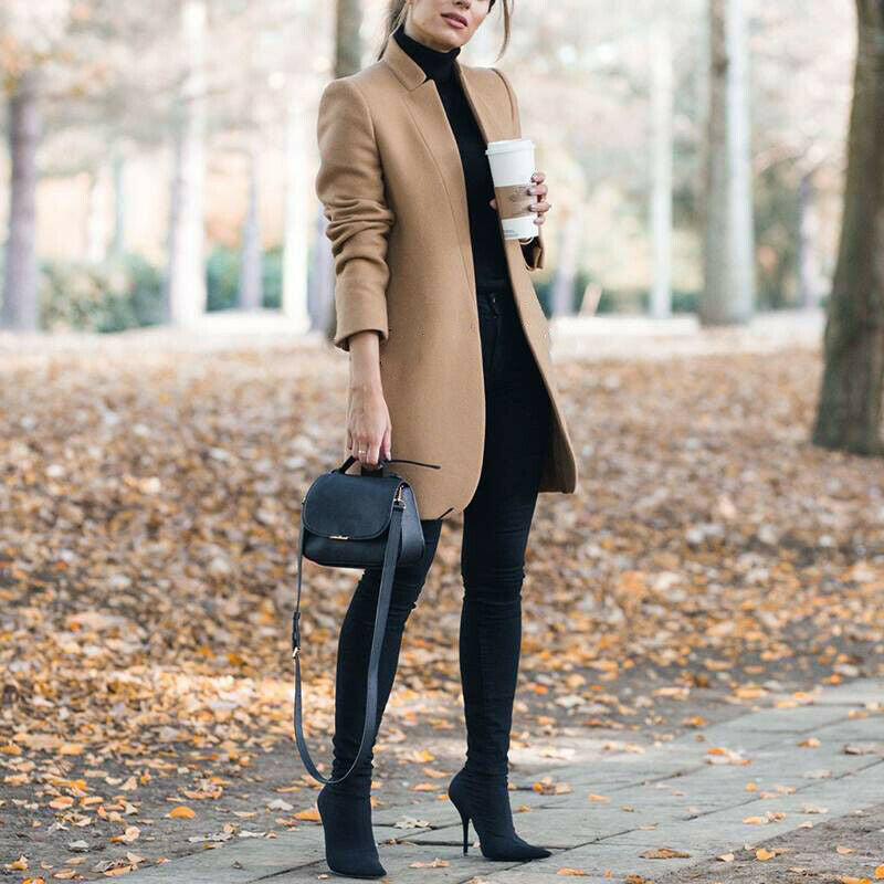 Women's Wool Coat with Stand Collar – Fitted Cardigan Cut