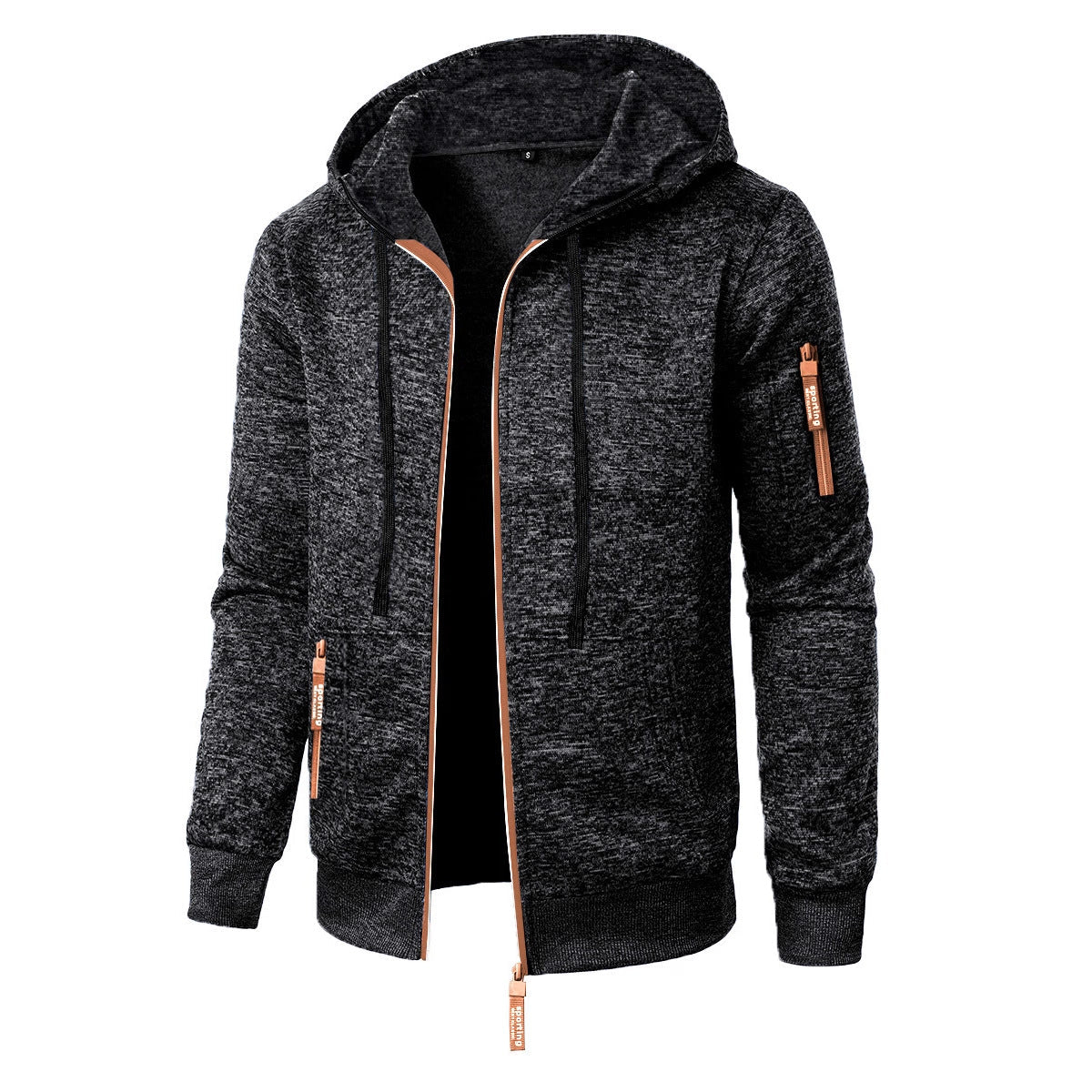 Men's Zip-Up Hooded Sweater - Straight Fit, Knit Finish