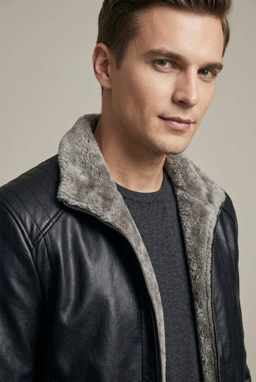 Men's Genuine Leather Jacket – Fleece Lining, Relaxed Fit