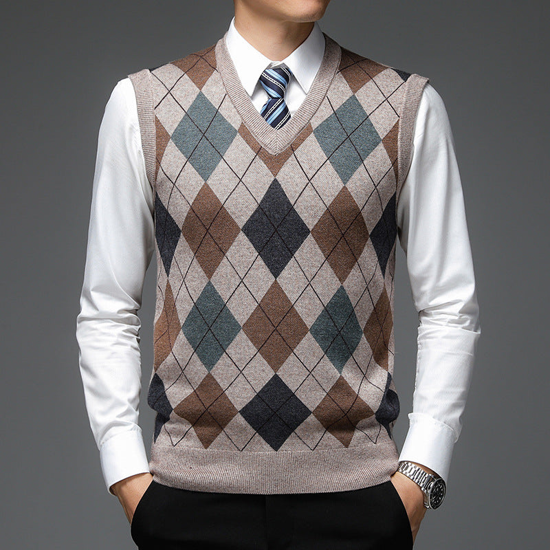 Men's Wool Sweater Vest – Classic Soft Sleeveless V-Neck
