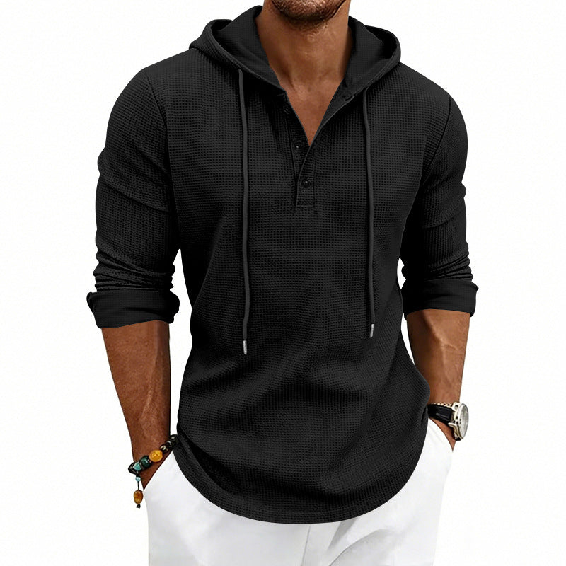 Men's Relaxed-Fit Henley Sweatshirt – Long-Sleeved Retro Style