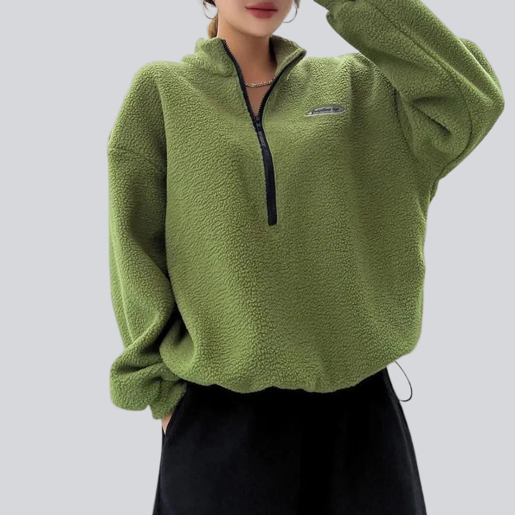 Women's Relaxed Fleece Sweatshirt – Loose Fit with Drawstring and Lettering