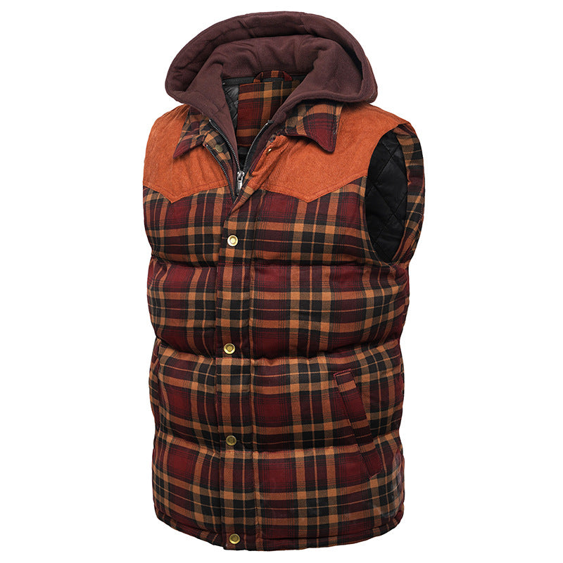 Men's Hooded Cotton Vest – Classic Tartan Pattern
