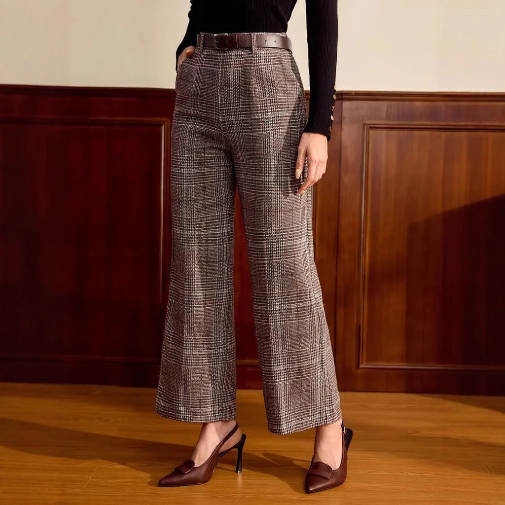 Women's Wide-Leg Check Trousers - Relaxed Fit