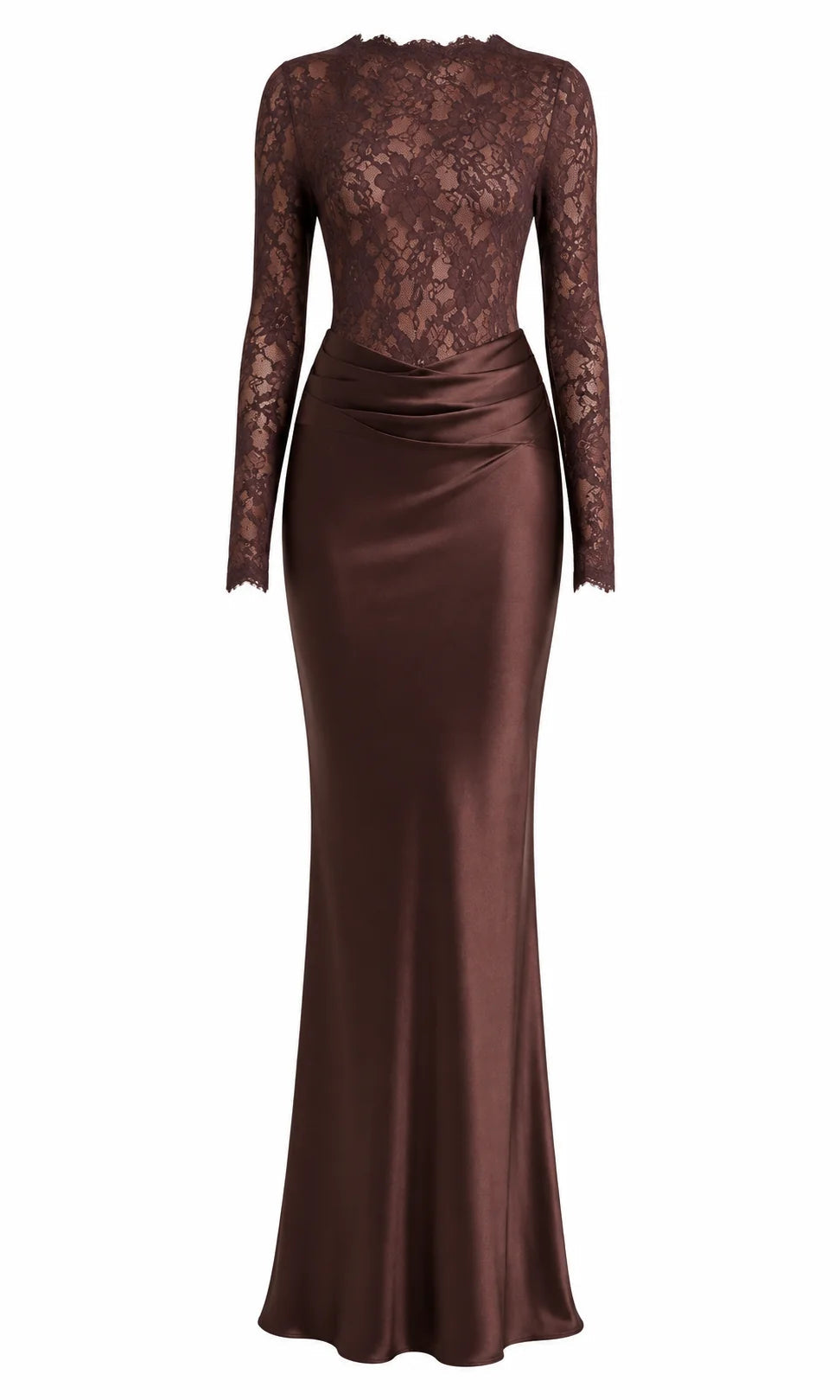 Women's Long Satin Skirt with Lace Panel – Mermaid Fit