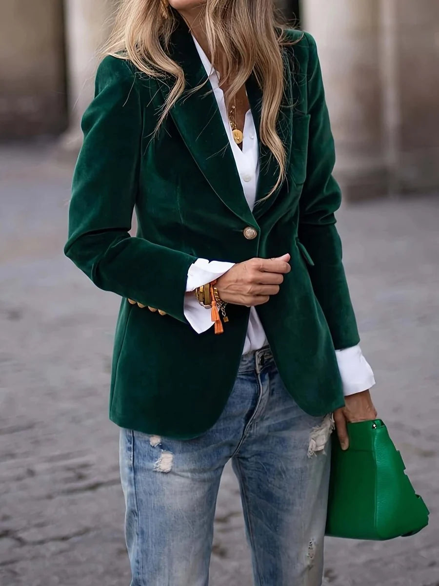 Women's Velvet-Effect Blazer - Elegant slim fit