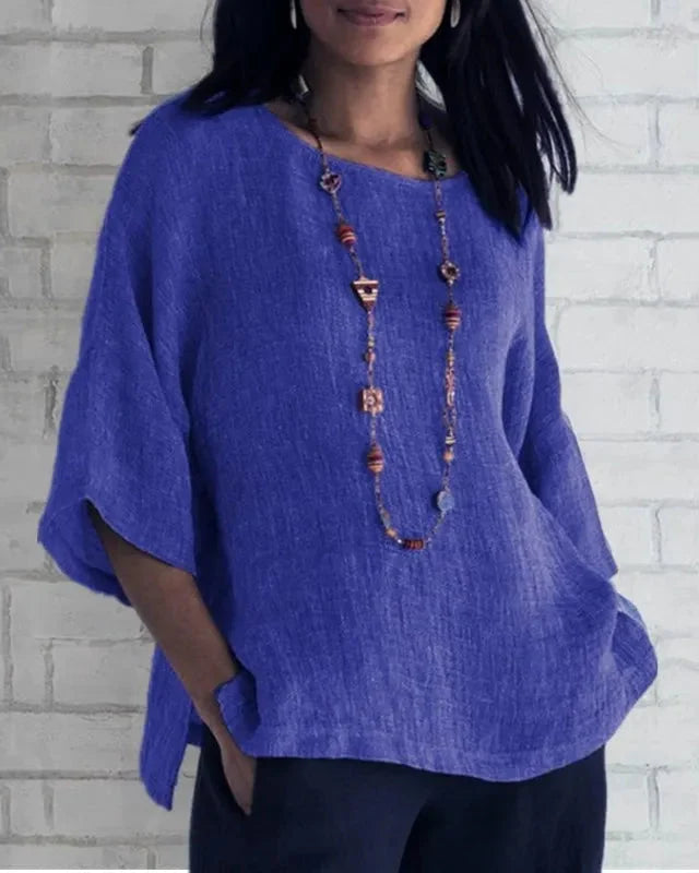 Women's Blended Linen Shirt – Trumpet Sleeves, Loose Fit