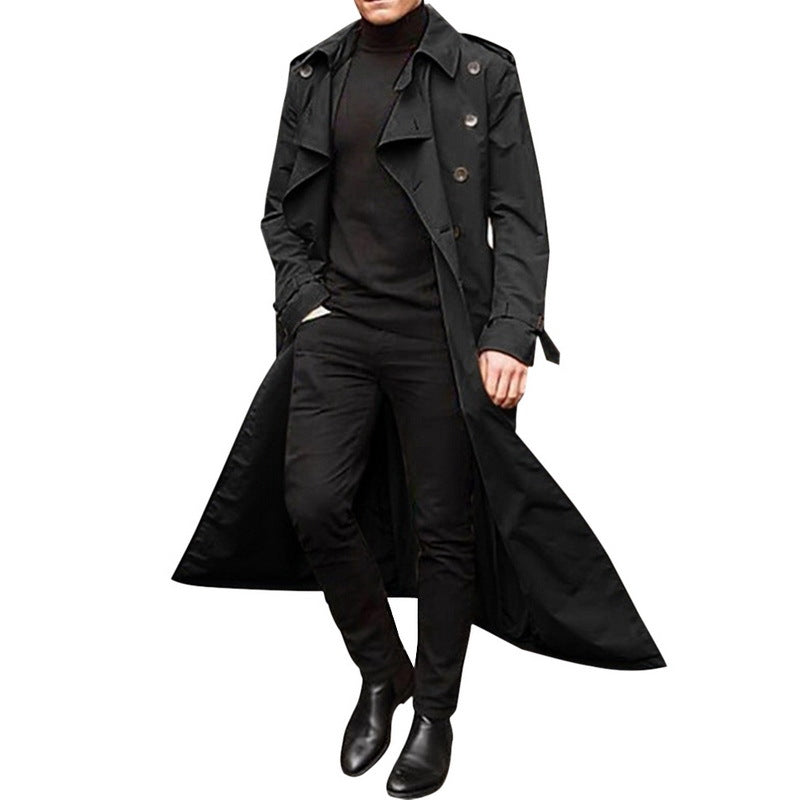 Men's Long Coat – Classic Double-Breasted Trench