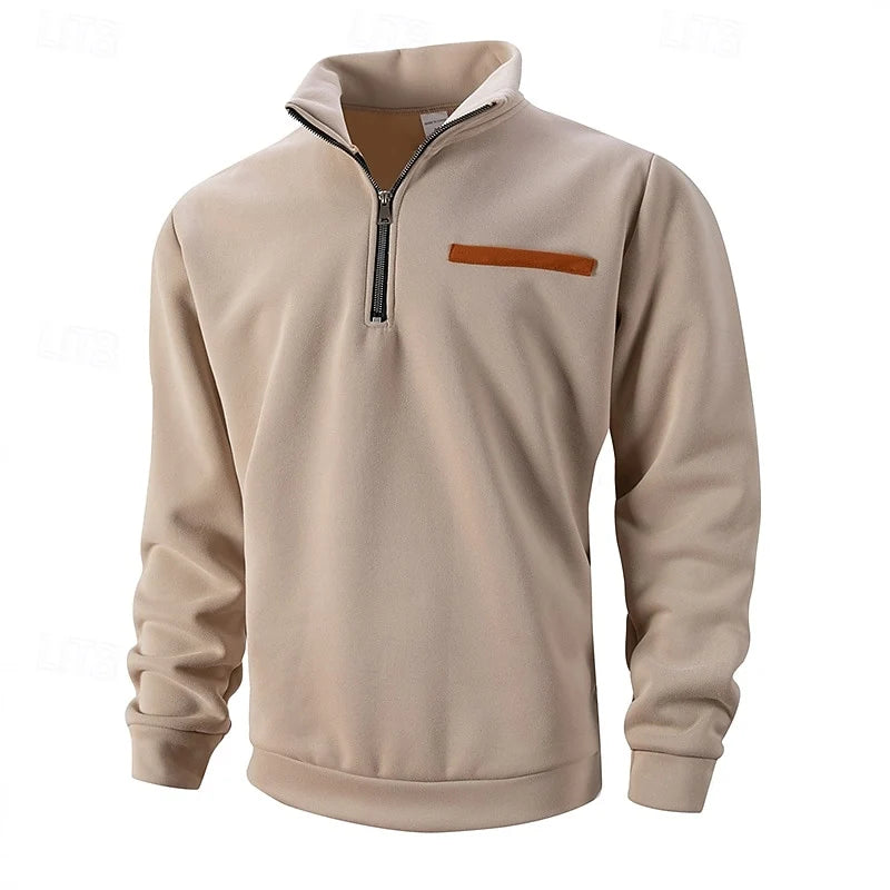 Men's High-Neck Half-Zip Sweater with Fleece-Lined Interior – Casual Fit