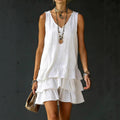 Women's Mini Dress – Lightweight Textured Fabric Sleeveless with Ruffles