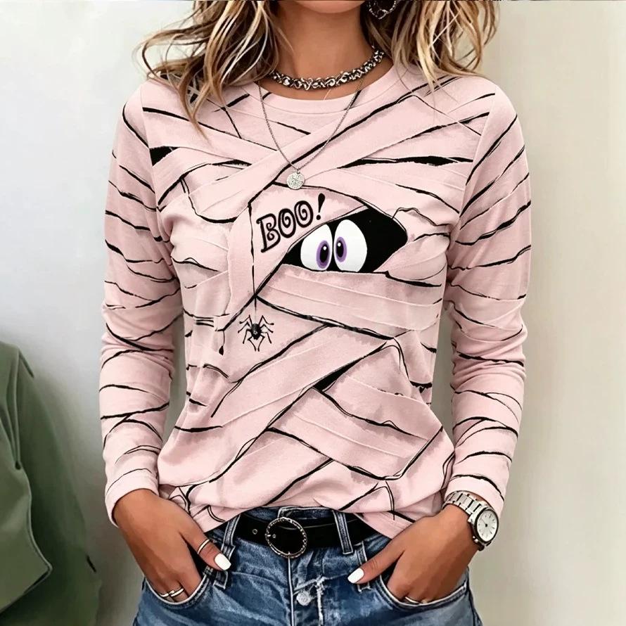 Women's Printed Top with Round Neck and Long Sleeves – Relaxed Fit