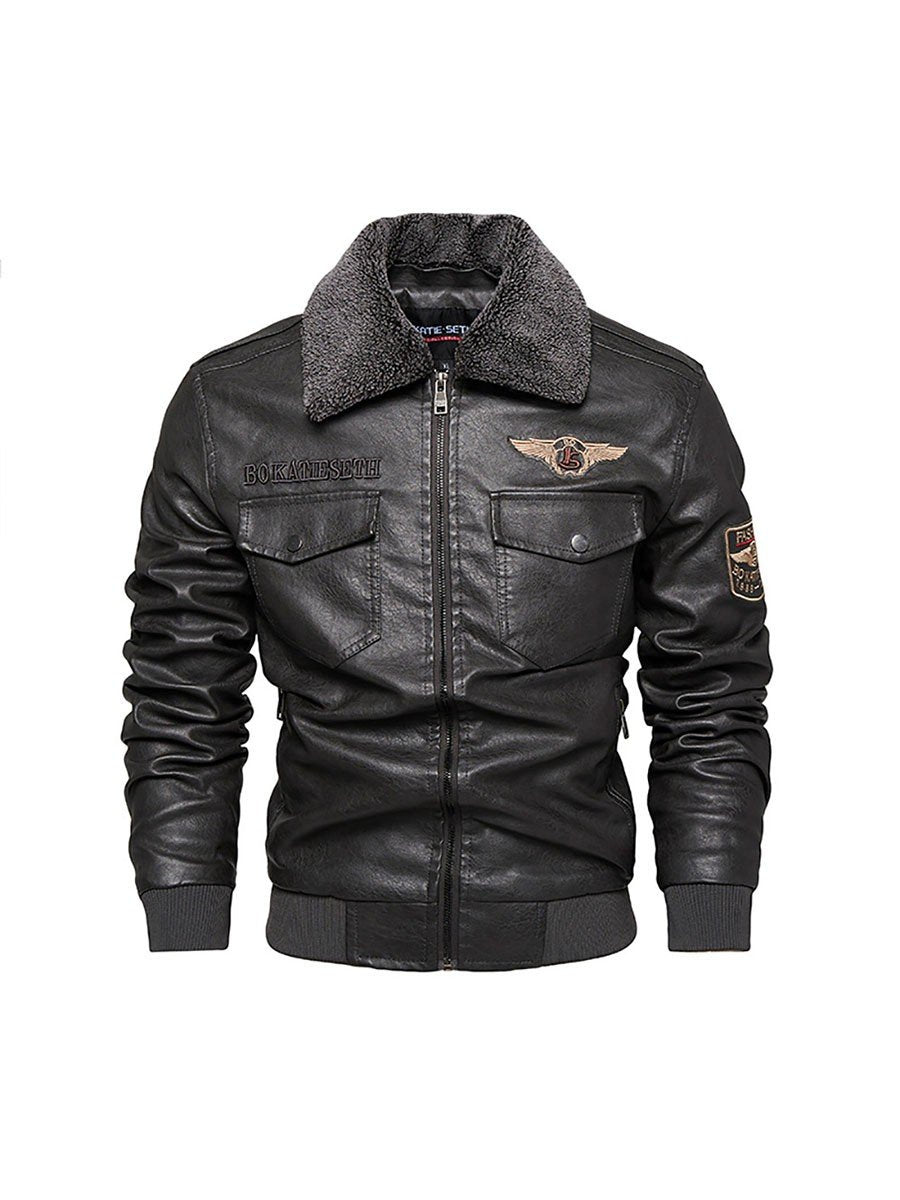 Men's Vegan Bomber Jacket – Cozy Biker-Style Collar