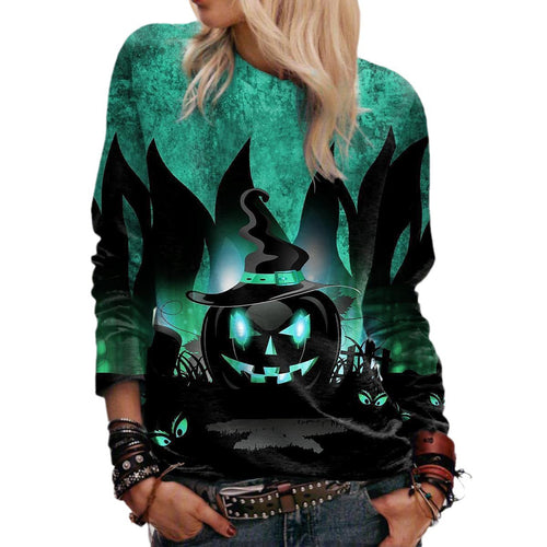 Women's Halloween Sweatshirt with 3D Design - Relaxed Casual Fit