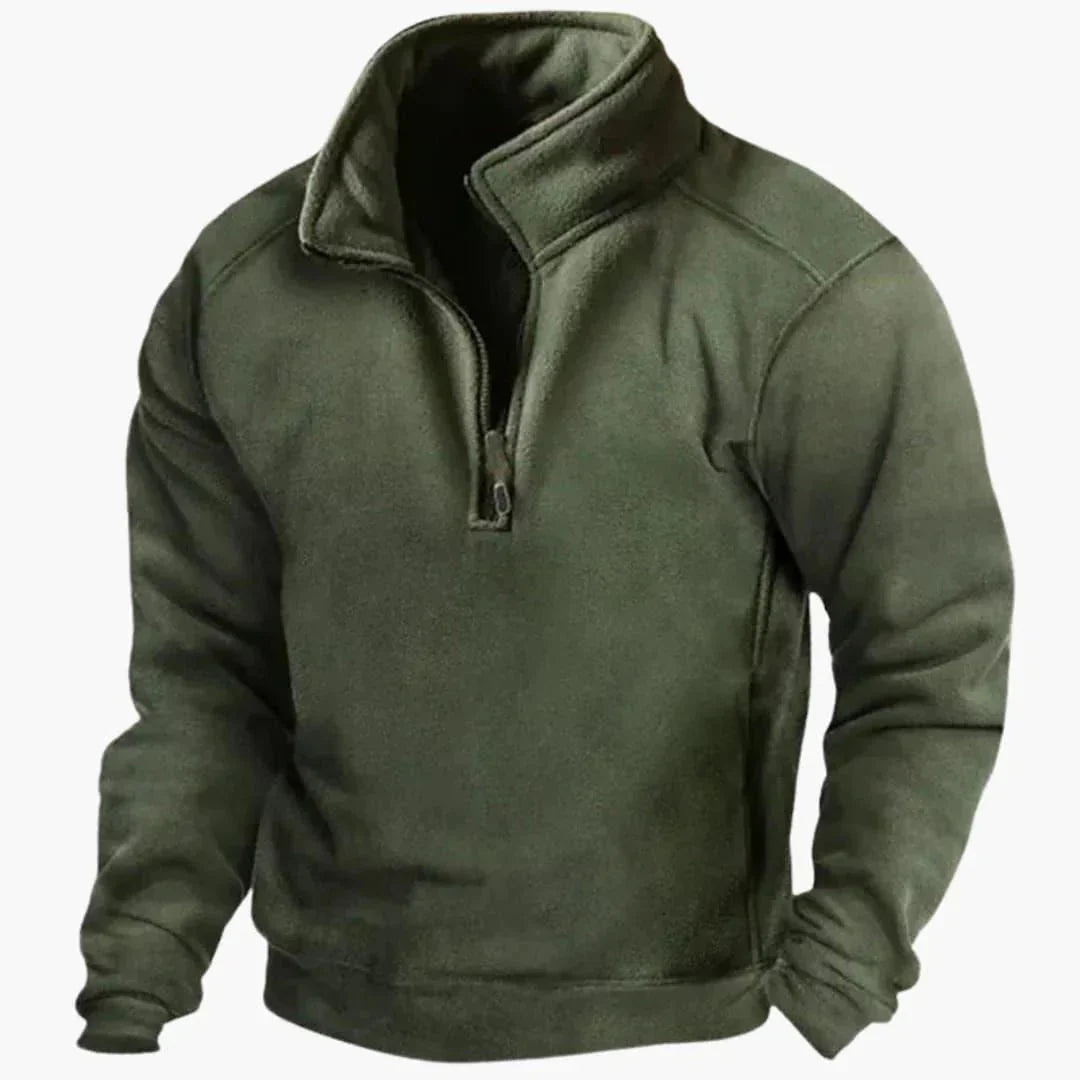 Men’s Fleece Sweater – Buttoned V-Neck, Slim Fit