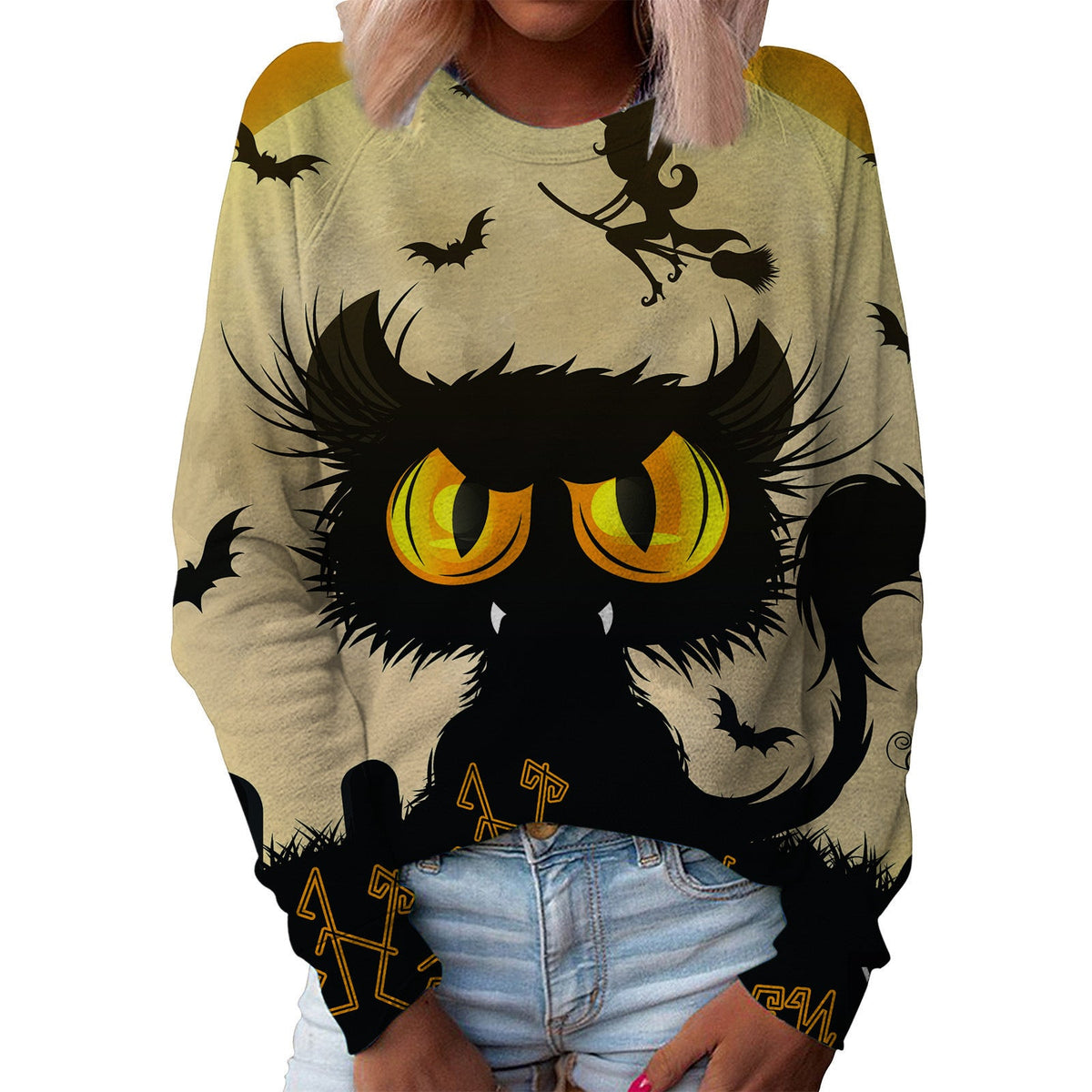 Women's Printed Top with Round Neck - Seasonal Pattern