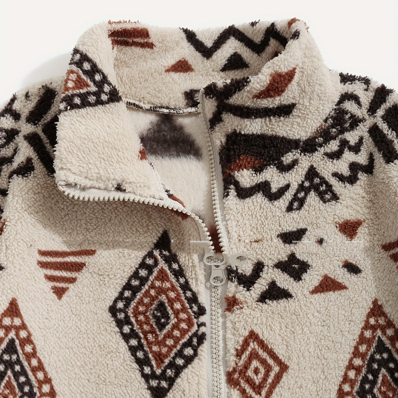 Women's Geometric Pattern Coat - Relaxed Fit