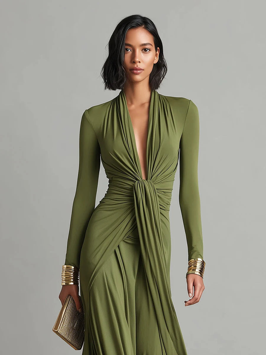 Women's Maxi Textured Dress – Elegant Silhouette, French Style