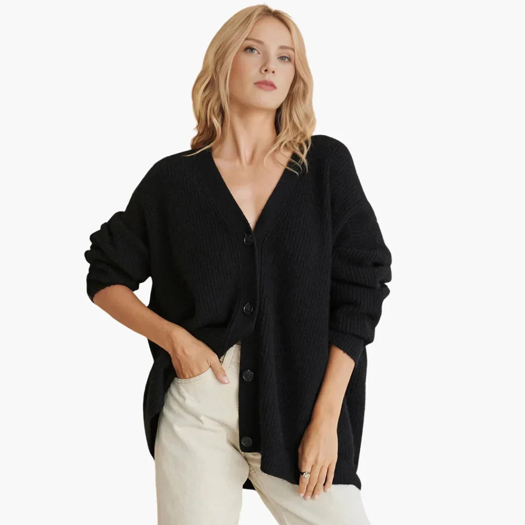 Women’s Ribbed Cardigan – Relaxed Fit, Easy Opening