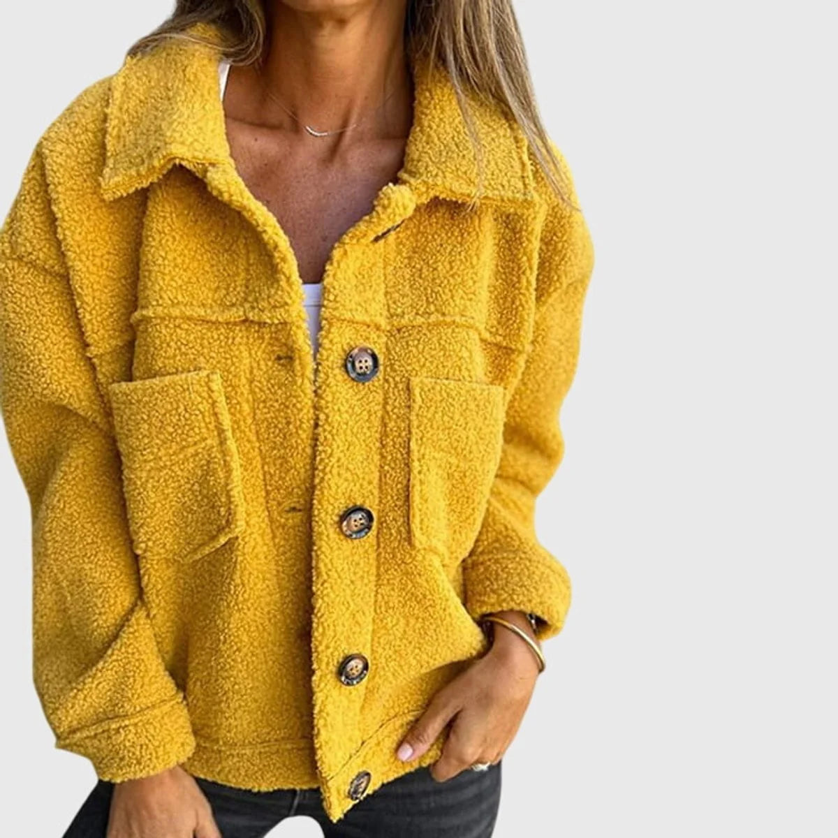 Women's Lambswool-Look Coat – Elegant One-Button Fit