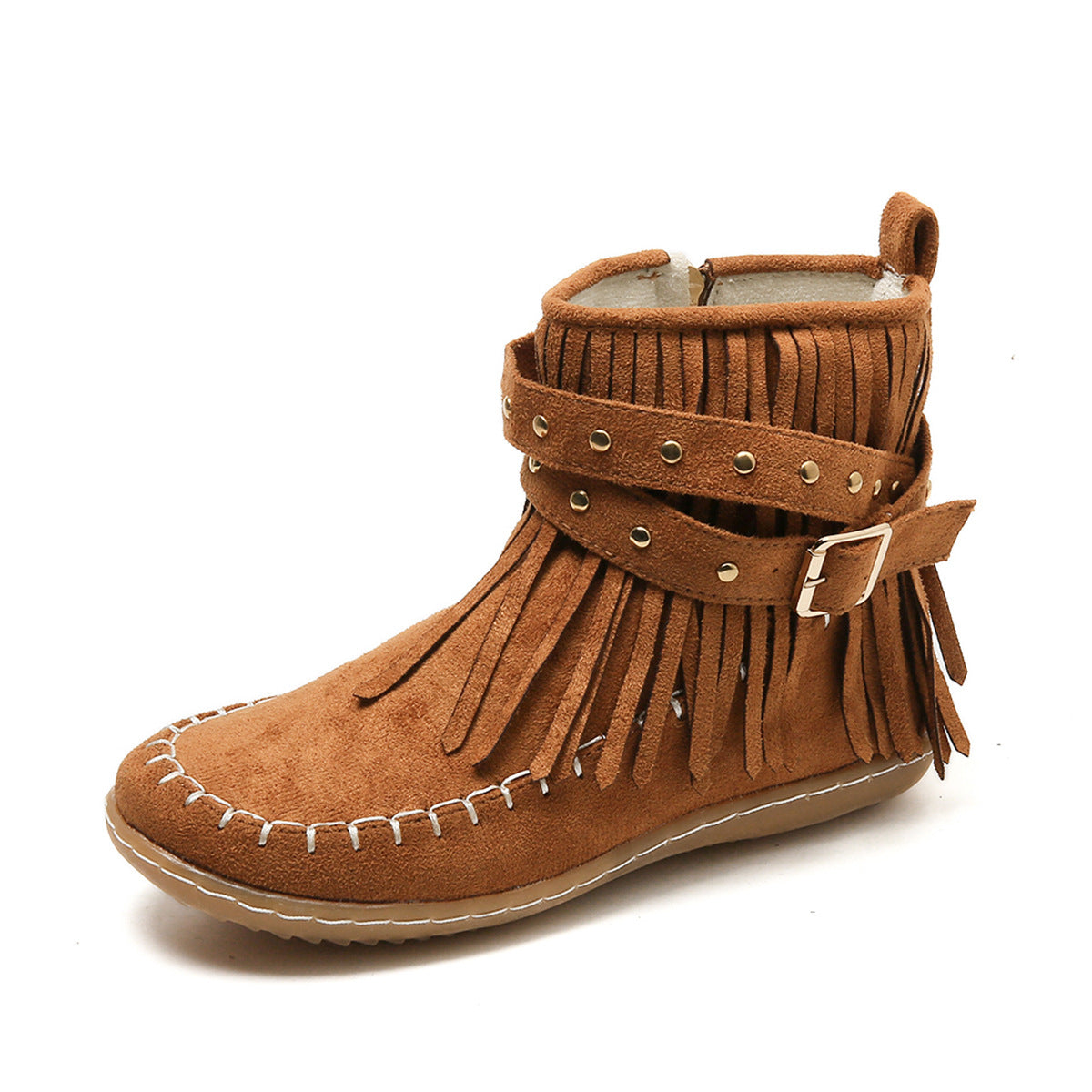 Women's Suede Ankle Boots – Casual Fringes & Flat Heel